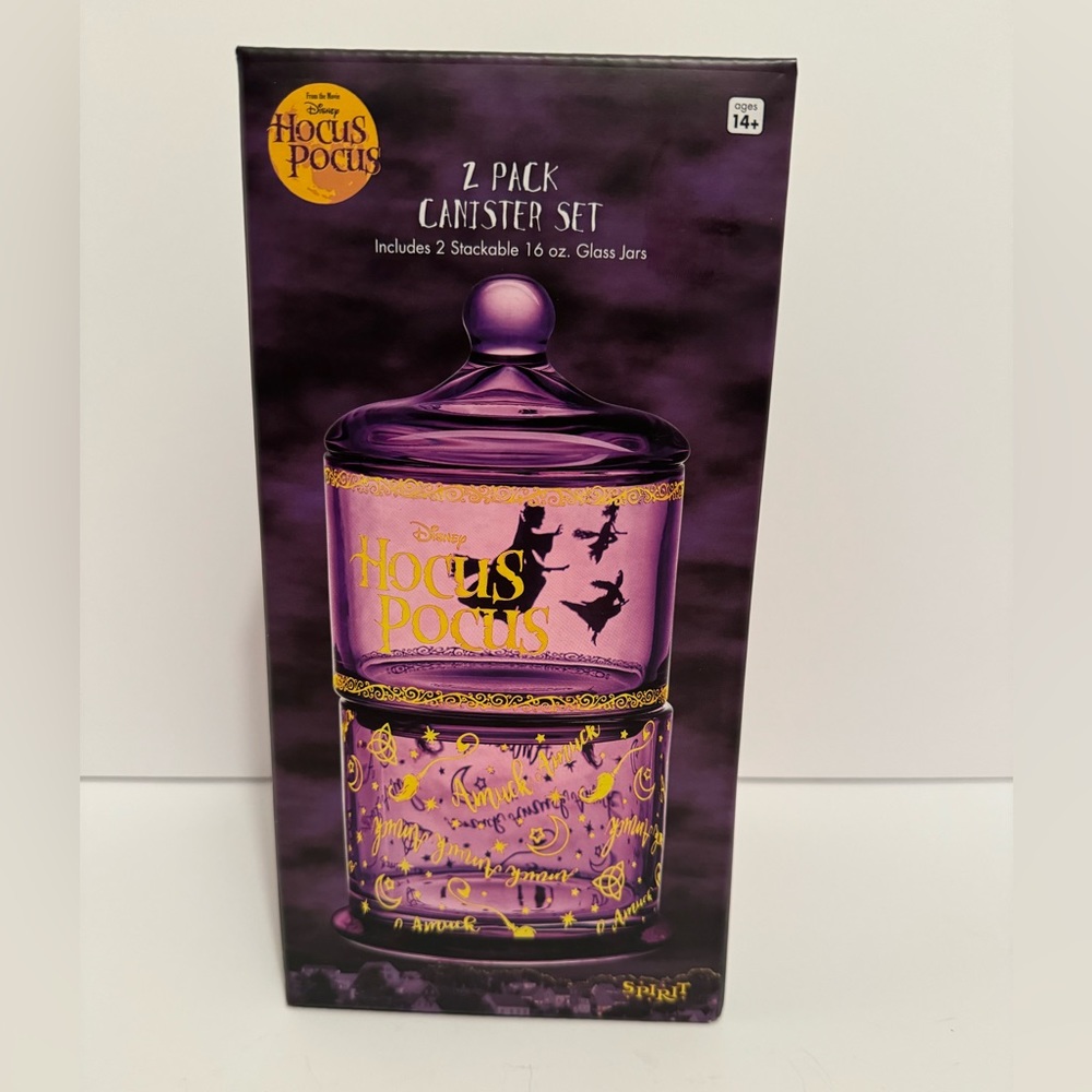 Spirit Disney Hocus Pocus 16 Oz 2 Piece Stackable Canister Set Glass New In Box